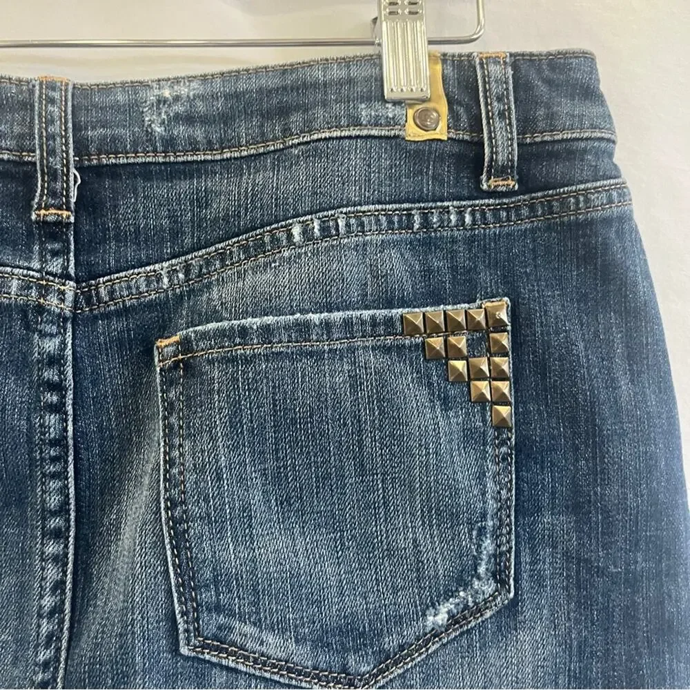 Lauren Conrad Denim Mini Skirt Size 8 Distressed Studded Raw Hem Short Blue Y2K